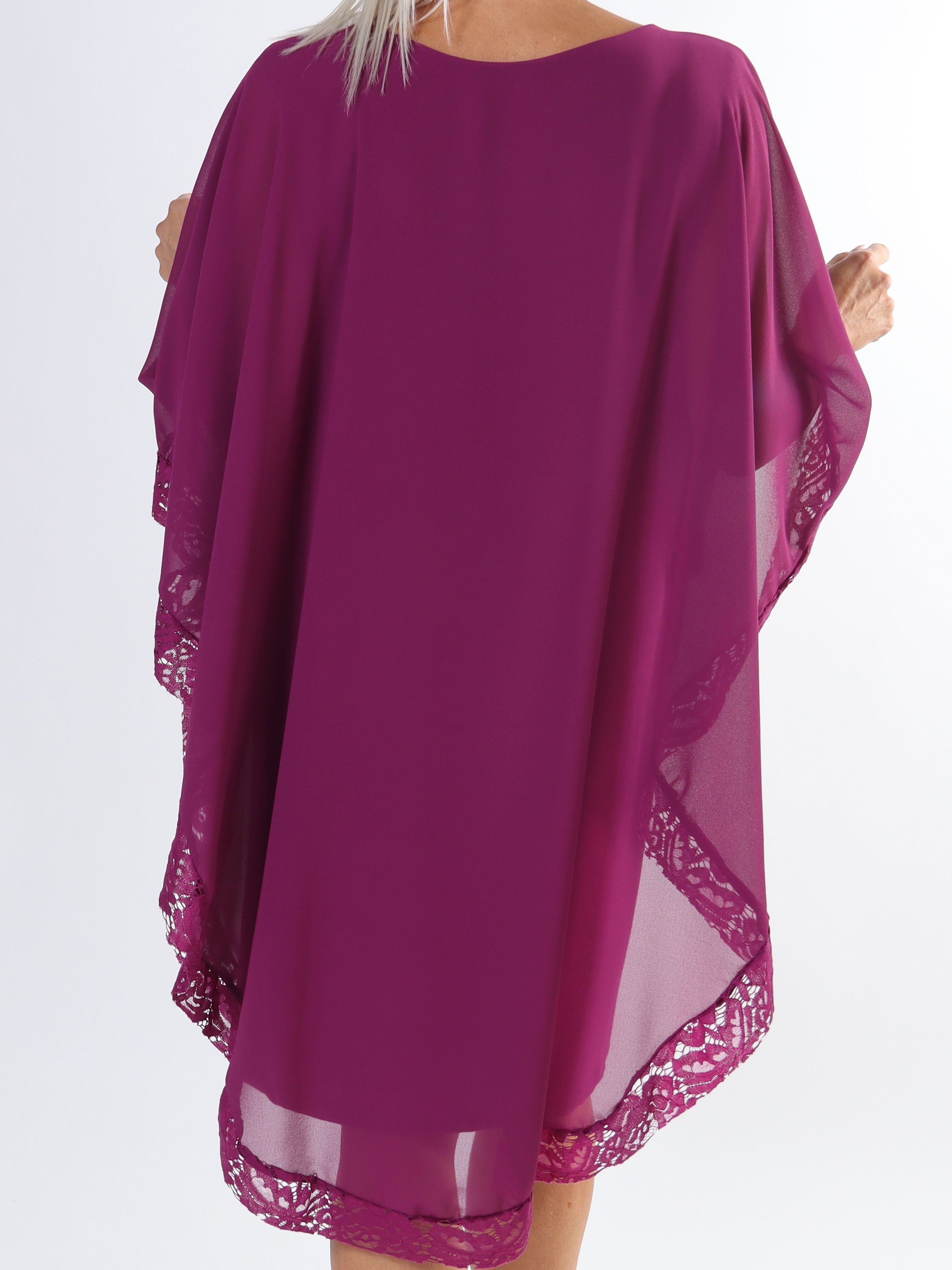 Kenya Edge - Plus size tunikakjole med chiffonlag og blondekant